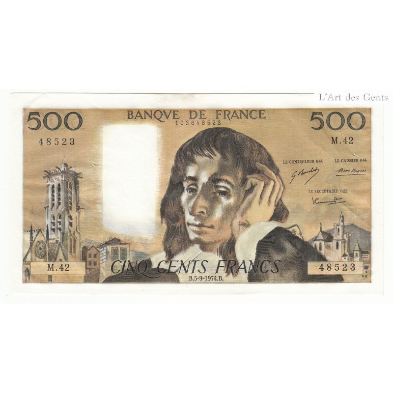 500 FRANCS PASCAL  05-09-1974  P/SUP FAY 71-11  M.42  48523