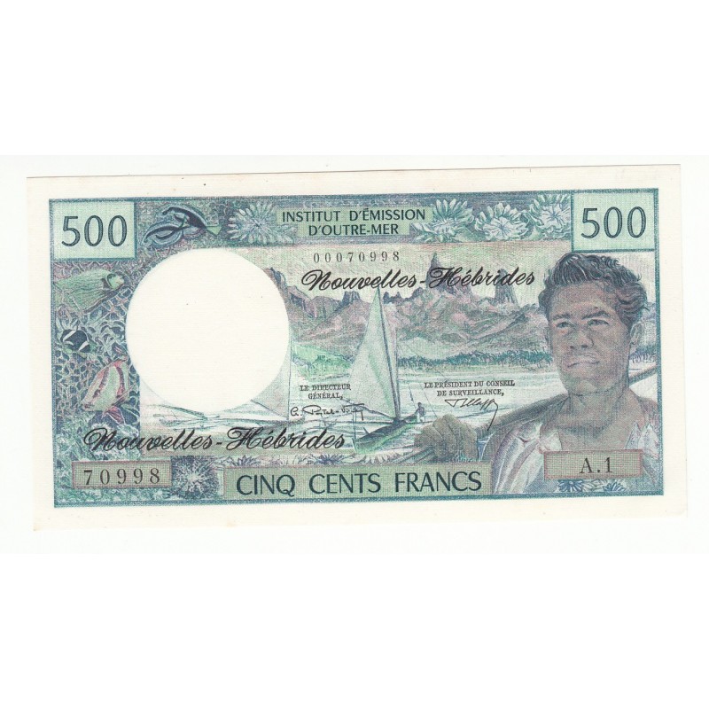 Nouvelles Hebrides 500 Francs 1970 Pick 19a A/UNC