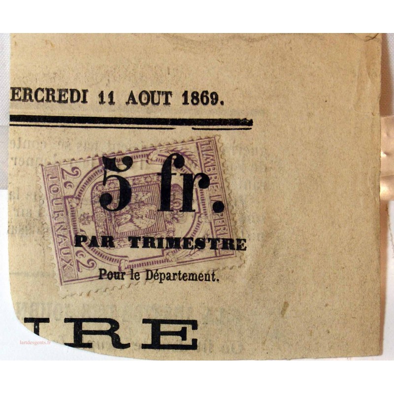 1869 - 2c. violet timbre pour journaux sur fragment