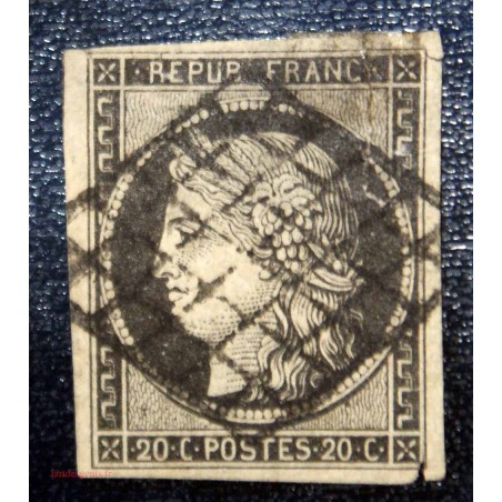 1849 - 1850 20 c noir Ceres N° 3 obl grille