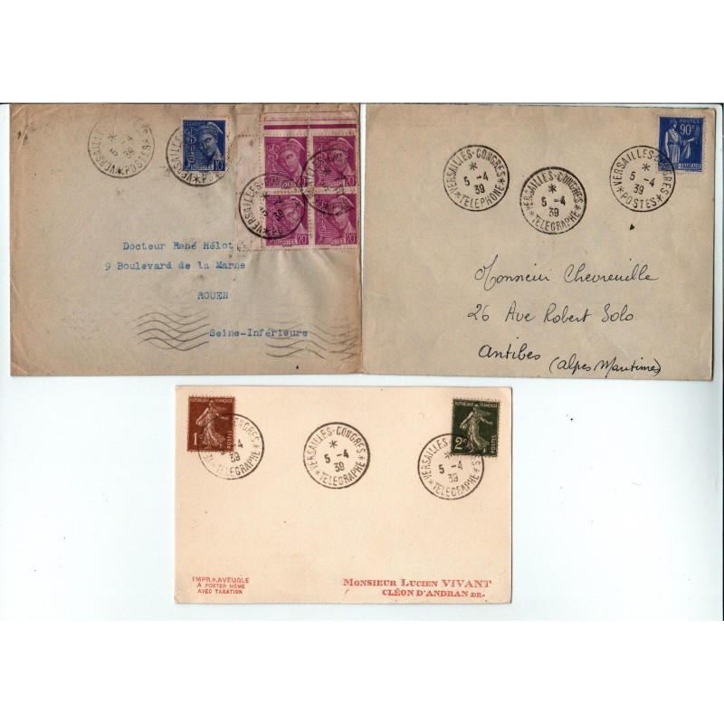 lot enveloppes  Congrès de Versailles Élection Lebrun du 5 4 1939