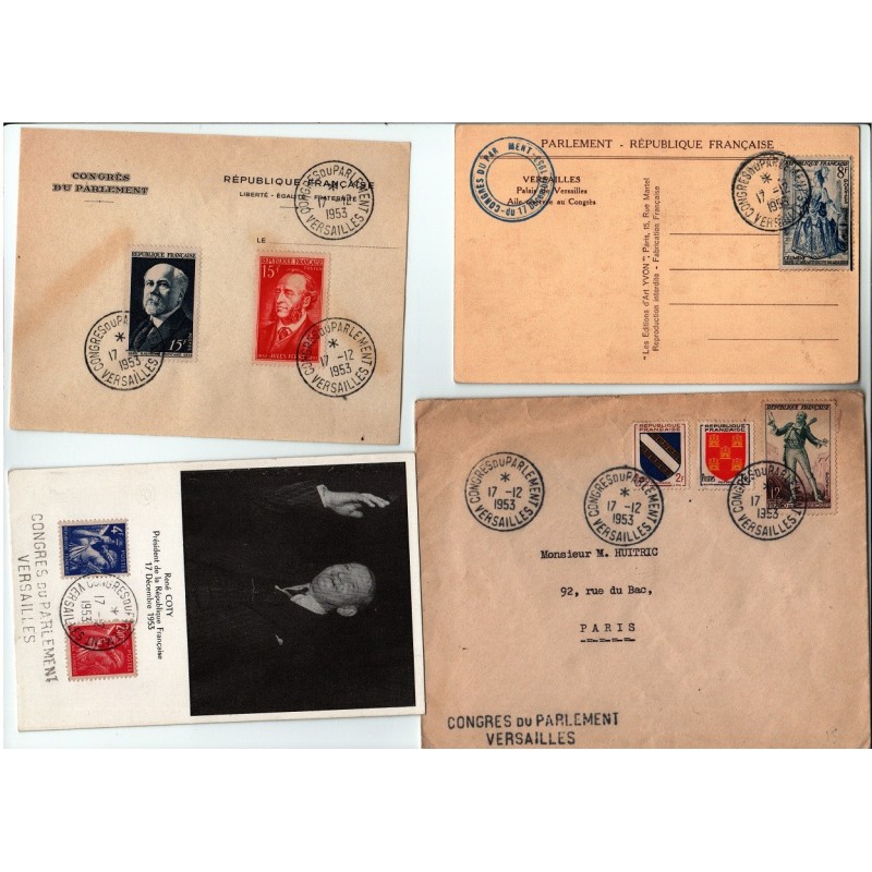 lot enveloppes  Congrès de Versailles Élection R. Coty du 17 12 1953