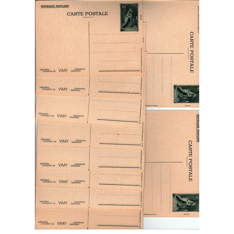 Série J1 S1- Entier postaux 50 C Mémorial Canadien de Vimy et pochette