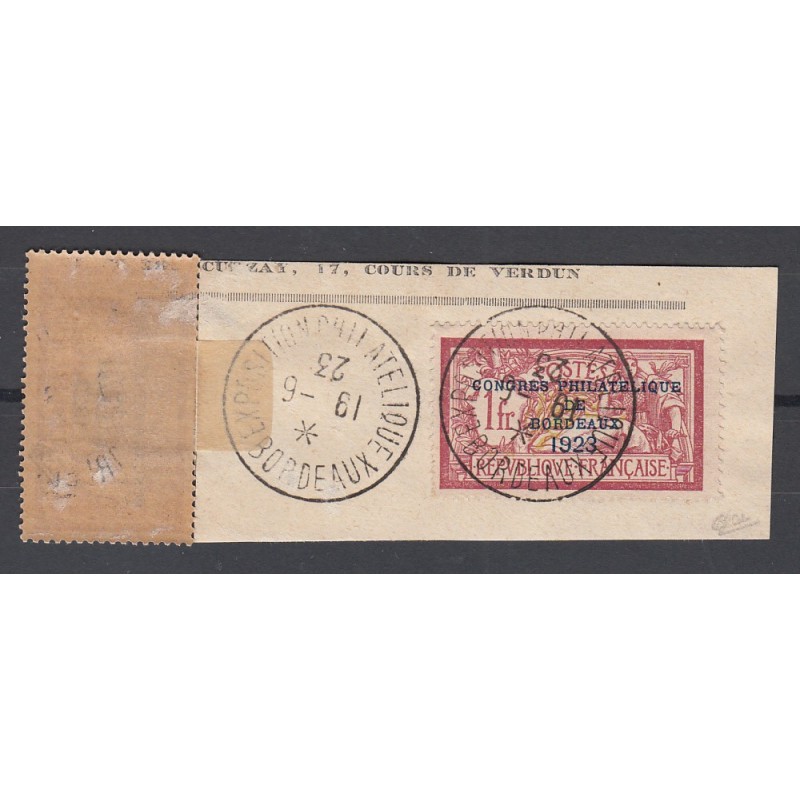 TIMBRES N°182 oblitéré sur fragment + sur charnière Congrès Bordeaux Année 1923  signé Calvès