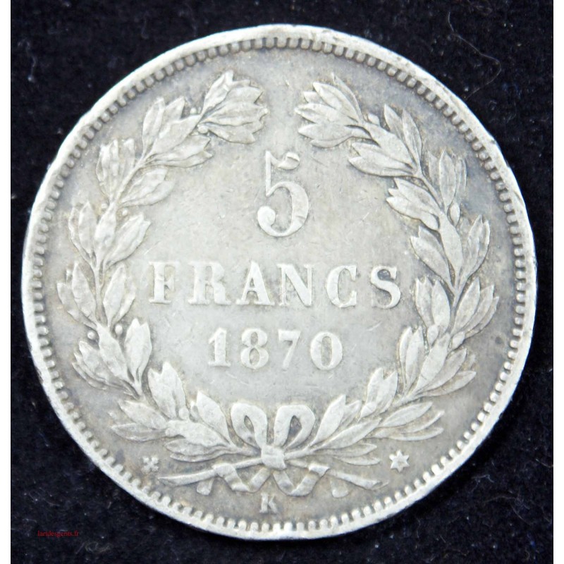 CERES - 5 FRANCS 1870 K (M à 2 heures) F.332.5