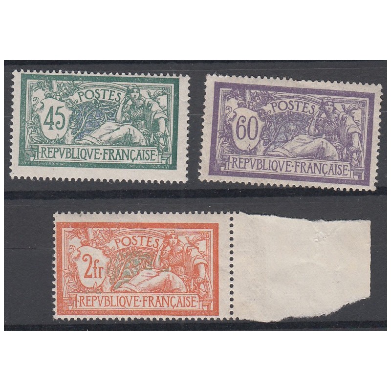 3 TIMBRES TYPE MERSON N°143 à 145 1907 NEUF**  Cote 273 Euros