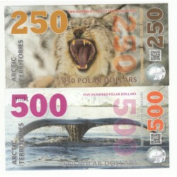 ARCTIC TERRITORIES 2017, lot 25,50,100, 250, 500 Polar dollars – Polymer, Neuf
