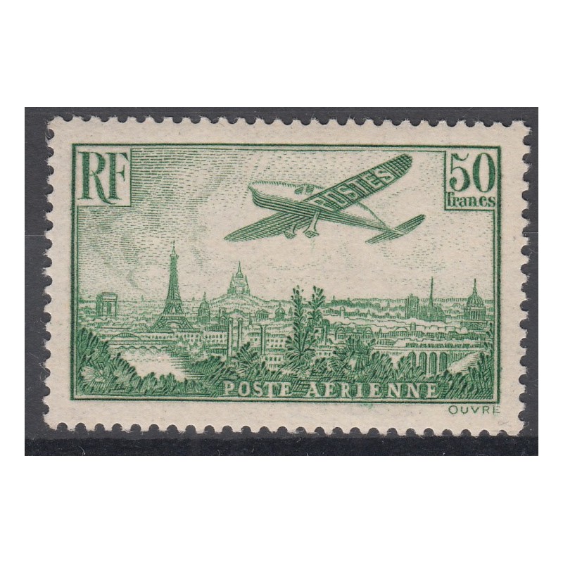 TIMBRE N°14 - 50 f. vert-jaune - 1936 - NEUF* - Signé Calvès - Cote 1200 Euros