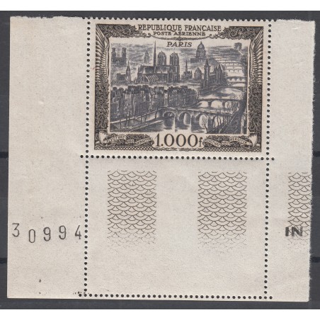TIMBRE POSTE AERIENNE N°29 NEUF* Coin de feuille 1950 Cote 165 Euros