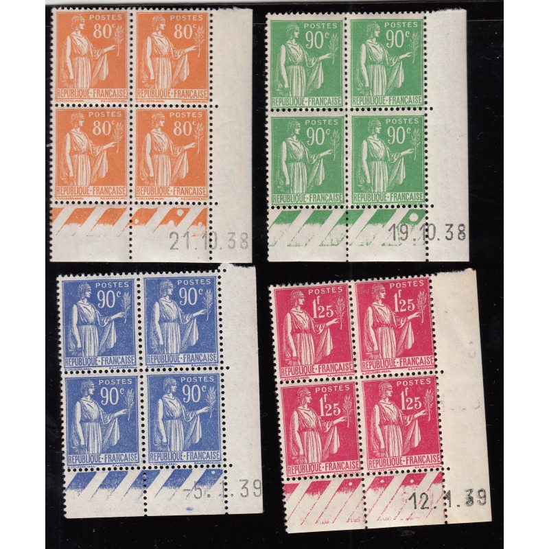 COINS DATES 4 blocs de 4 timbres Paix 1937-1939 NEUFS** Cote 40 Euros