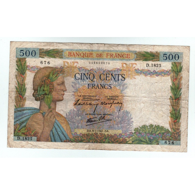 LA PAIX - 500 Francs 09-01-1941 TB+
