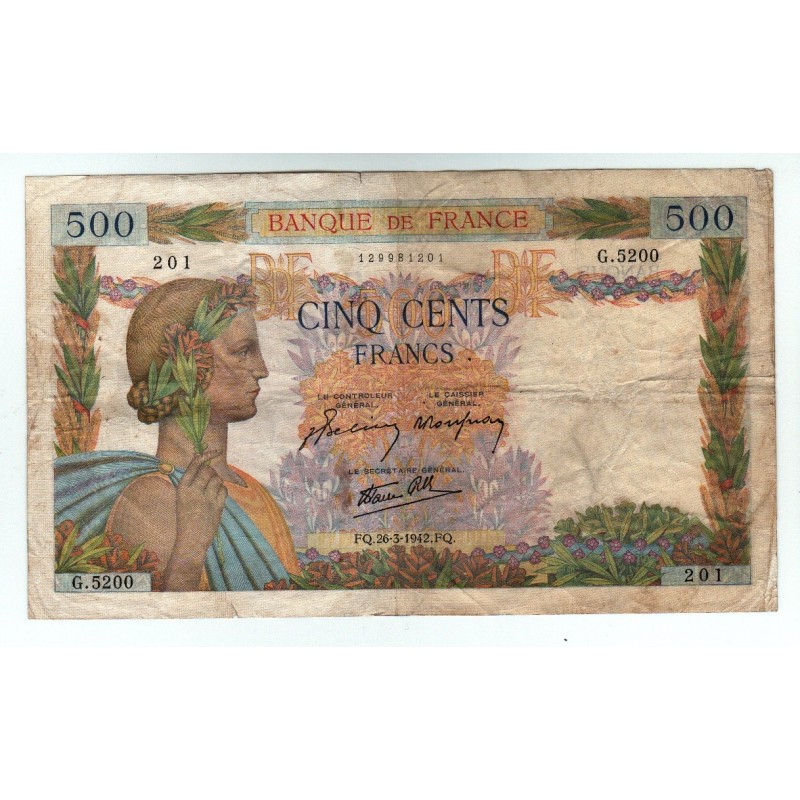 LA PAIX - 500 Francs 26-03-1942 TB