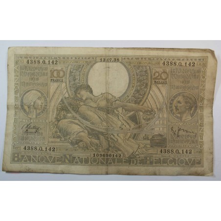 Banque BELGIQUE 100 Francs 20 Belgas 13-07-1938
