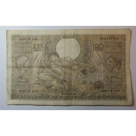 Banque BELGIQUE 100 Francs 20 Belgas 12-05-1938