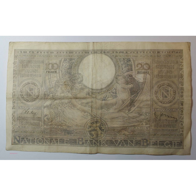 Billet de Belgique 100 Francs 20 Belgas 22-04-1938