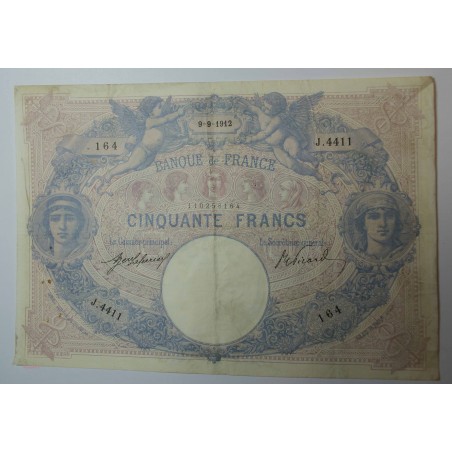 Billet de 50 FRANCS Bleu et rose 9-9-1912 Fay. 14.25