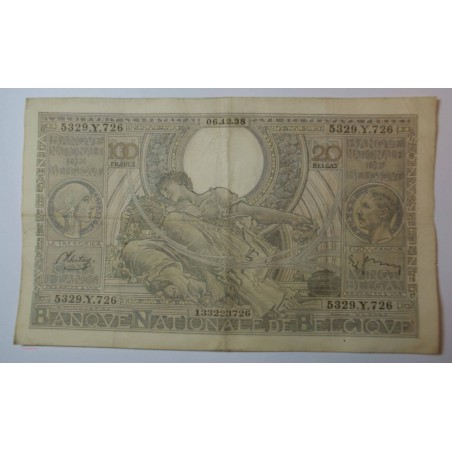 Billet de Belgique 100 Francs ou 20 Belgas 06-12-1938
