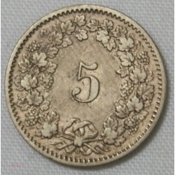 SUISSE SWITZERLAND, MONNAIE 5 RAPPEN 1874 B