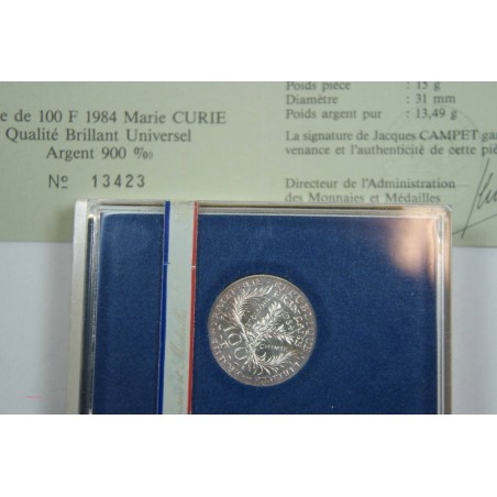 FRANCE  Coffret BU 1984 100 Francs "Marie Curie"