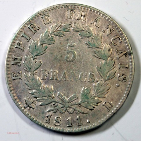 France - Ecu de 5 Francs Napoléon Ier 1811 D Lyon