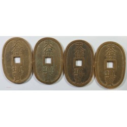 JAPON - 4 pièces de 100 MON en bronze (Shogunat TOKUGAWA) 1835-1870