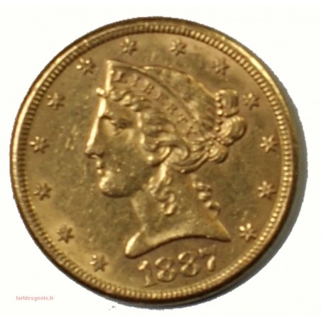 USA- 5 $ dollars OR 1887 S "Coronet Head"