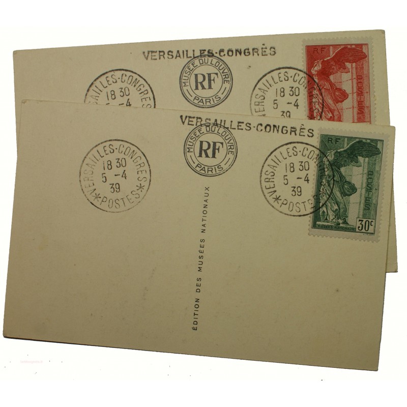CPA - Congrès de Versailles N°354-355 Samothrace OBL. 5-4-1939