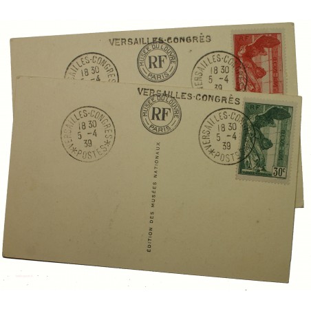 CPA - Congrès de Versailles N°354-355 Samothrace OBL. 5-4-1939