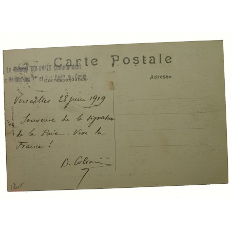CPA avec signature du député COLOMIES Congrès de la paix VERSAILLES 28-06-1919