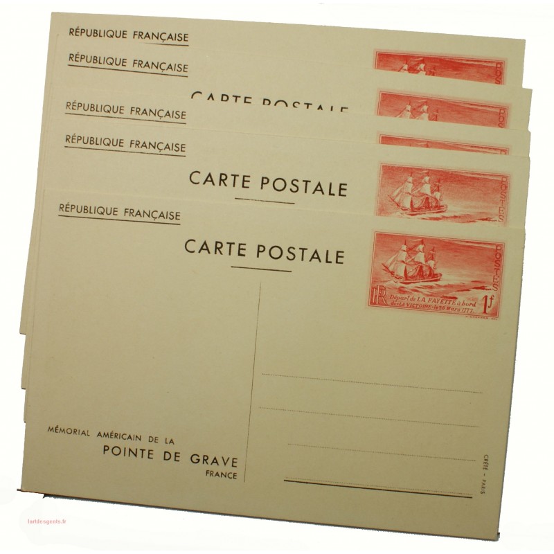 5 entiers postaux 1f Mémorial Américain 1938 neufs
