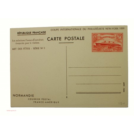 Entiers postaux 1f25 Paquebot Normandie + N. YORK1939 neufs