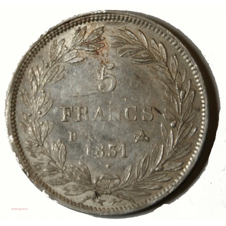 Ecu Louis Philippe Ier - 5 Francs 1831B ROUEN Tranche creux G.676 SUP