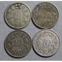 Suisse - Helvétique 10 rappen 1850-1880-1882-1883