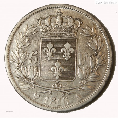 LOUIS XVIII - écu 5 Francs 1816 A PARIS TTB