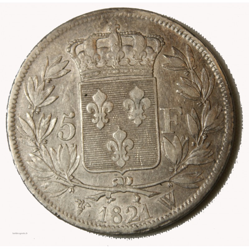 LOUIS XVIII - écu 5 Francs 1821 W LILLE TB+