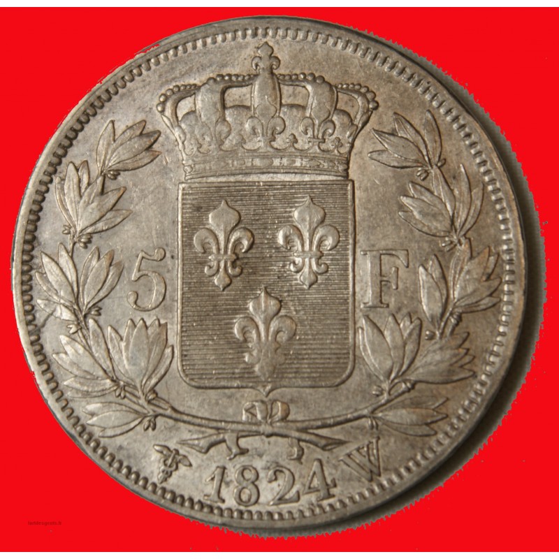 LOUIS XVIII - écu 5 Francs 1824 W LILLE TB+