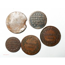 ETATS PONTIFICAUX - lot de 5 monnaies de 1802 à 1849