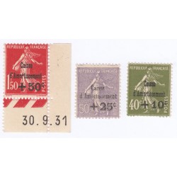 TIMBRES N°275 à N°277 Caisse Amortissement 1931 NEUF** COTE 703 Euros