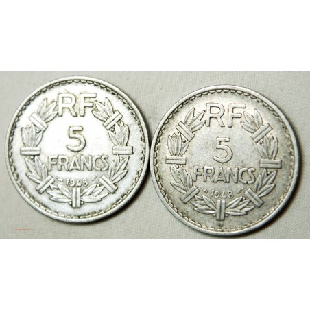 LAVRILLIER - 5 Francs 1948 fermé et 1948 B ouvert