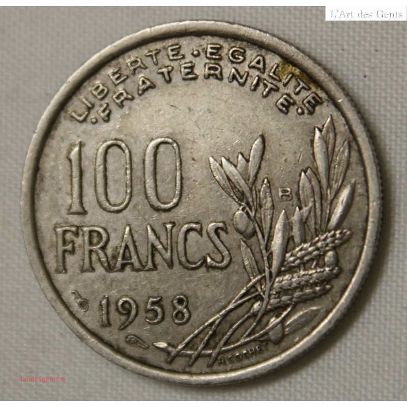 MODERNE -100 fRANCS cOCHET 1958 B,  TTB. l' art des gents
