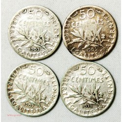 MODERNE - 50 centimes Semeuse 1903, 1905, 1907, 1911. l' art des gents