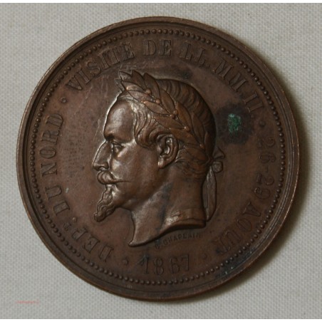 Médaille visite de Napoléon III à Lille en 1867 par J.C. Chaplain (2)