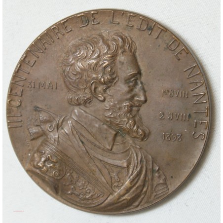 MEDAILLE bronze LUX SPES III CENT. L EDIT DE NANTES 1898 par Prudhomme