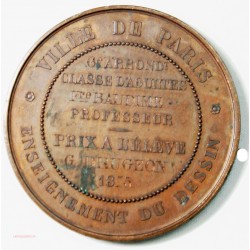 Médaille Ville de Paris, enseignement du Dessin Attribuée en 1875. par BRENET