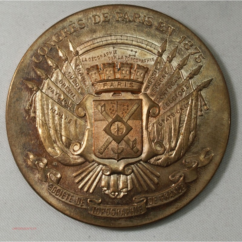 Médaille Congrès de Paris 1875, Topographie de France bronze 60grs