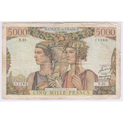 BILLET FRANCE 5000 FRANCS TERRE ET MER 1949 L'ART DES GENTS AVIGNON