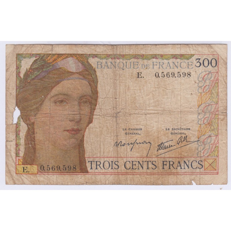 BILLET FRANCE 300 FRANCS 1939 L'ART DES GENTS NUMISMATIQUE AVIGNON
