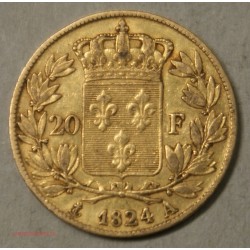 LOUIS XVIII buste nu, 20 Francs 1824 A Paris, lartdesgents.fr