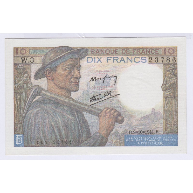BILLET FRANCE 10 FRANCS MINEUR 11-09-1941 NEUF L'ART DES GENTS