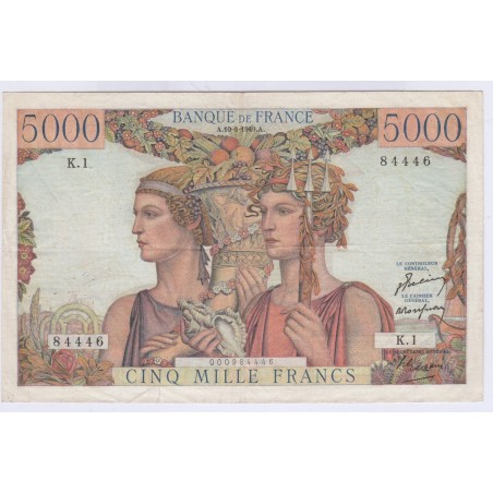 BILLET FRANCE 5000 FRANCS TERRE ET MER 10-03-1949 TTB- L'ART DES GENTS AVIGNON